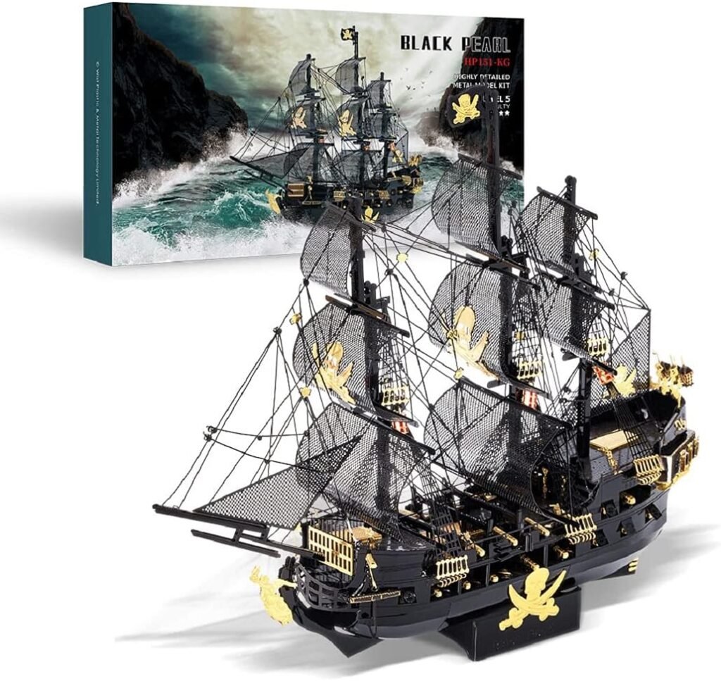 Piececool 3D Puzzles for Adults, Black Pearl Pirate Ship Metal Model Kits, 3D Watercraft Model Building Kit, DIY Craft Kits for Family Time, Great, 307Pcs