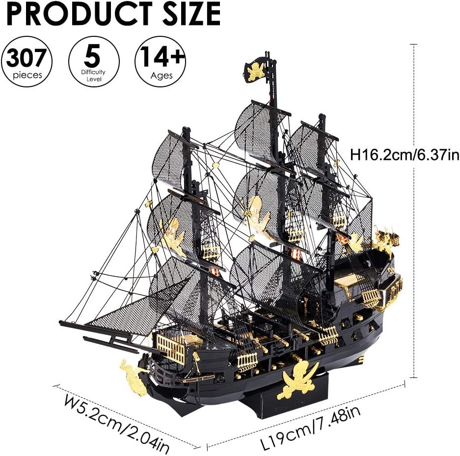 Piececool 3D Puzzles for Adults, Black Pearl Pirate Ship Metal Model Kits, 3D Watercraft Model Building Kit, DIY Craft Kits for Family Time, Great, 307Pcs