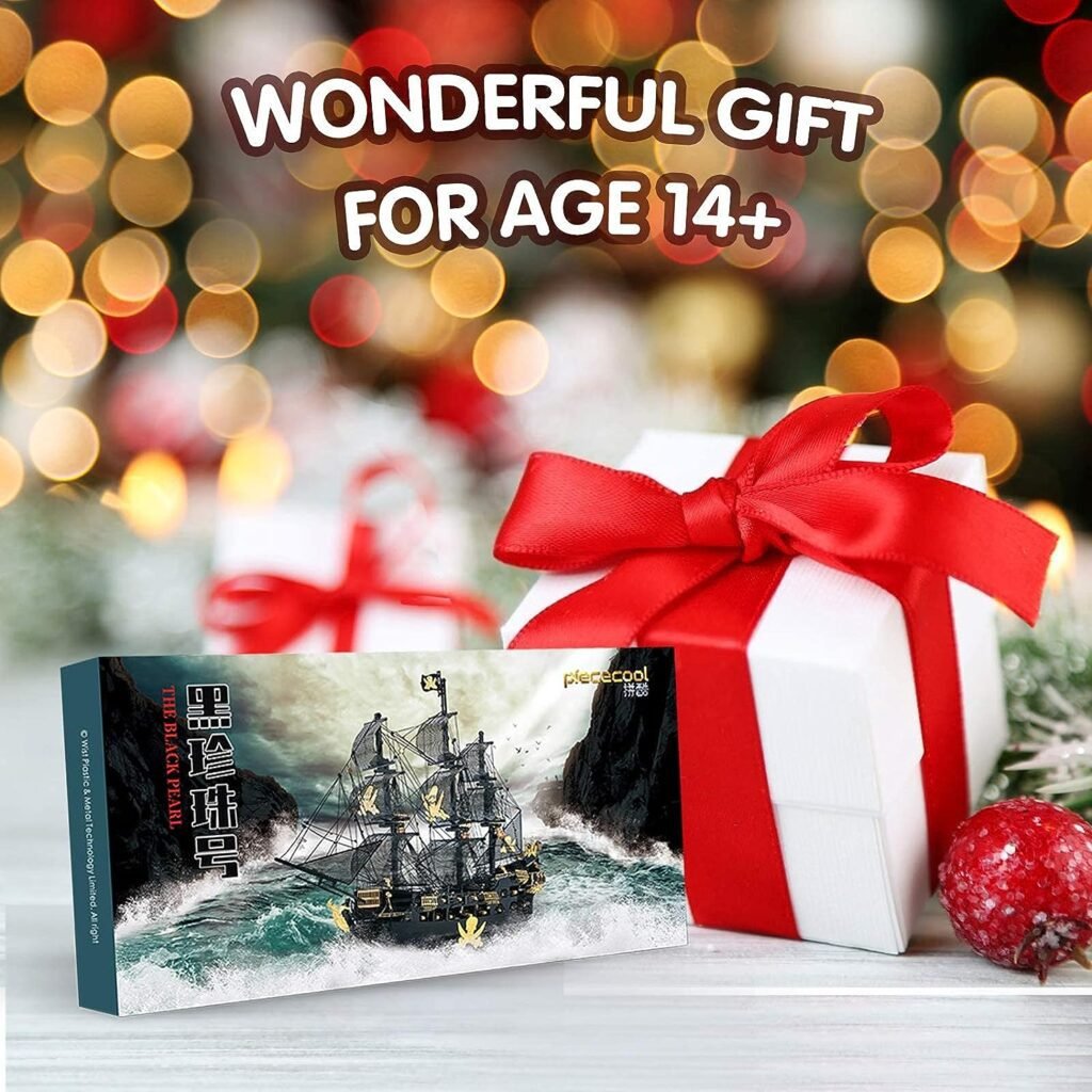 Piececool 3D Puzzles for Adults, Black Pearl Pirate Ship Metal Model Kits, 3D Watercraft Model Building Kit, DIY Craft Kits for Family Time, Great, 307Pcs