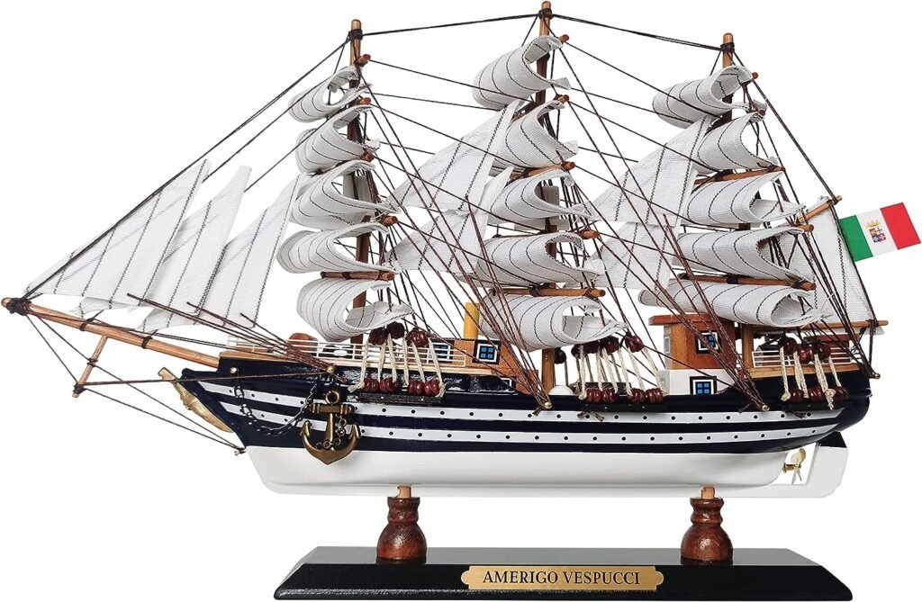 SAILINGSTORY Wooden Model Ship Amerigo Vespucci 1/300 Scale Replica Ship Model Sailboat Decor