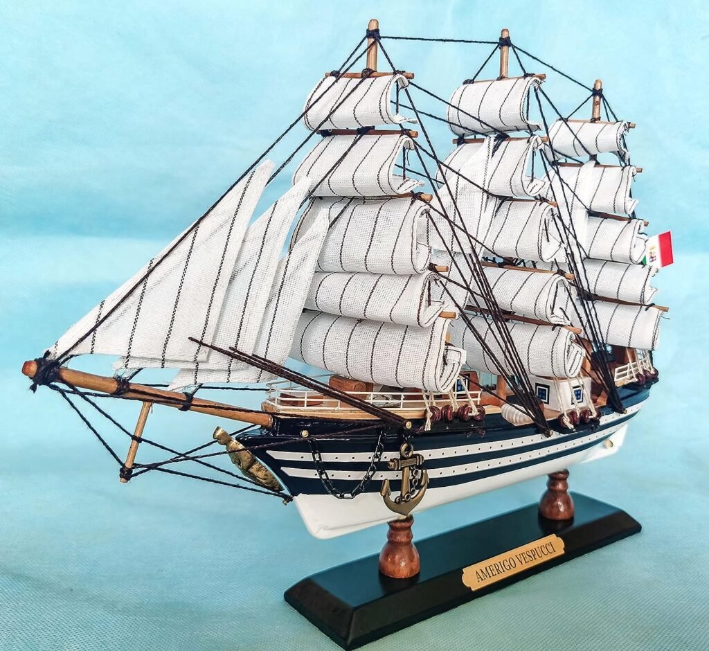 SAILINGSTORY Wooden Model Ship Amerigo Vespucci 1/300 Scale Replica Ship Model Sailboat Decor