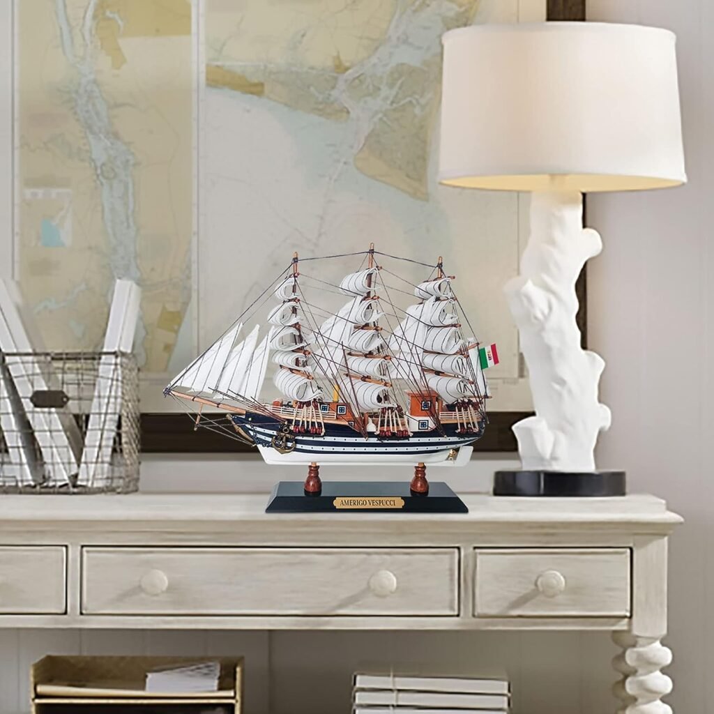 SAILINGSTORY Wooden Model Ship Amerigo Vespucci 1/300 Scale Replica Ship Model Sailboat Decor
