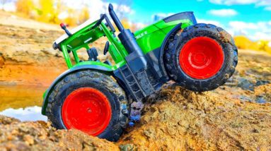 TRACTOR GETS STUCK! Toy TRACTOR Rescue RC CARS!
