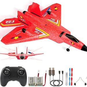 ANTSIR Remote Control Plane RTF F-22 Raptor, 2.4Ghz 6-axis Gyro RC Airplane with Light Strip, Jet Fighter Toy Gift for Kids Beginner (Red)