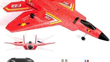 ANTSIR Remote Control Plane RTF F-22 Raptor, 2.4Ghz 6-axis Gyro RC Airplane with Light Strip, Jet Fighter Toy Gift for Kids Beginner (Red)