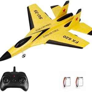 Epipgale SU-35 RC Plane, 2CH Remote Control Airplane, Hobby RC Glider, Ready & Easy to Fly for Beginners, RC Aircraft Jet with Luminous Strip(Yellow)