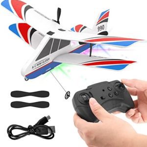 USHINING RC Planes for Kids, Remote Control Airplanes Indoor Outdoor 2.4GHz with Gyro DIY Easy to Fly RC Airplane with LED Light MPP RC Glider for Kids Beginners