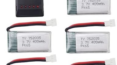 sea Jump 5PCS 3.7V 400mAh Li Battery with 5in1 Charger for SYMA Q11 H99W H31 H6C H98 TR-C385 TR-P51 TR-F22 Quadcopter Parts Aircraft Model Drone Battery AT-96