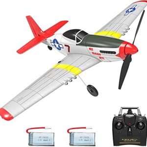 VOLANTEXRC Remote Control Aircraft 4-CH RC Plane Ready to Fly P51 Mustang Radio Controlled Plane for Beginners with Xpilot Stabilization System, One Key Aerobatic (761-5 RTF)