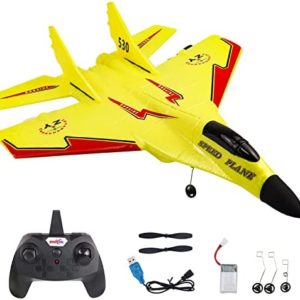 Rc Airplanes, Remote Control Airplanes Glider 2.4 GHZ, 2 Channels RC Plane, Easy to Fly Yellow Remote Control Fighter , Epp Foam Rc Aircraft with Automatic Balance Gyro for Beginner Adult Kids.