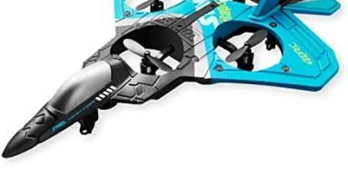 TIKHOSEN Rc Plane for Kids Drones for Age 8-12 Remote Control Foam Airplane for Kids Ages 8-12 Fighter Jet Toy Airplane with Function Gravity Sensing Stunt Roll Cool Light Styrofoam Plane (B)