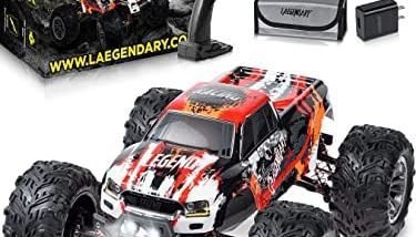 LAEGENDARY Fast RC Cars for Adults and Kids - 4x4, Off-Road Remote Control Car - Battery-Powered, Hobby Grade, Waterproof Monster RC Truck - Toys and Gifts for Boys, Girls and Teens Red - Yellow