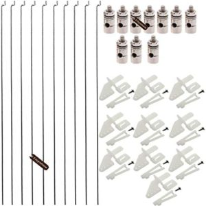 Ltvystore 10Pcs Adjustable Pushrod Connector Linkage Stopper 1.3mm & 10Pcs Nylon Control Horns 21x10 mm & 10Pcs 1.2 x 210mm Z Push Rods Parts Compatible for RC Airplane Plane Boat Replacement
