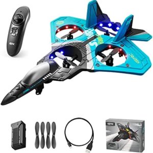 NEXTAKE RC Aircraft Toy, Creative 2 Control Modes 4 Motors RC Plane Vertical Takeoff & Landing EEP Fighter Toy G-Sensor Control Aircraft RC Glider Stunt Drone Toy with Modular Battery (Blue-Black)