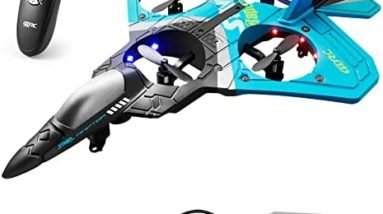 NEXTAKE RC Aircraft Toy, Creative 2 Control Modes 4 Motors RC Plane Vertical Takeoff & Landing EEP Fighter Toy G-Sensor Control Aircraft RC Glider Stunt Drone Toy with Modular Battery (Blue-Black)