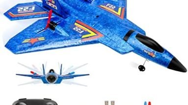 ANTSIR Remote Control Plane RTF F-22 Raptor, 2.4Ghz 6-axis Gyro RC Airplane with Light Strip, Jet Fighter Toy Gift for Kids Beginner (Blue)