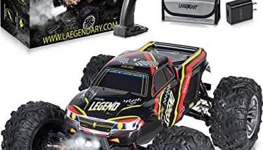 LAEGENDARY Fast RC Cars for Adults and Kids - 4x4, Off-Road Remote Control Car - Battery-Powered, Hobby Grade, Waterproof Monster RC Truck - Toys and Gifts for Boys, Girls and Teens Black - Red