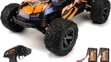MONGMA HOSPEED 1/8 RC Car,Big Off-Road RC Trunk,Max 45KPH,2 Batteries,25mins+ Play Time,Large Fast 2x2 Radio Control Remote,IPX4 Waterproof,Gifts for Kids or Adults(Orange)