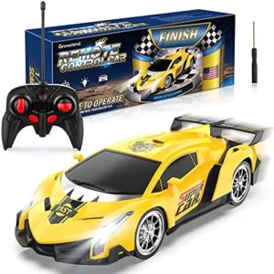 Growsland Remote Control Car, RC Cars Xmas Gifts for Kids 1/18 Electric Sport Racing Hobby Toy Car Yellow Model Vehicle with Lights and Controller Kids Toys Gifts for 4 5 6 7 8-12 Year Old Boys Girls