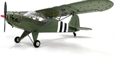 Lingxuinfo Remote Control Airplane Model, 1/16 WWII Piper J-3 CUB RC 4CH Brushless Fixed-Wing Aircraft Model Kit, Military Plane Model Toy for Kids and Adults, Easy to Fly-RTF Version