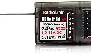 Radiolink R6FG 6 Channels 2.4GHz RC Receiver with Gyro, Surface Long Range Control RX for Vehicle Drifting/Crawler/Truck/Boat Works with Radio Controller RC4GS V3/RC6GS V3/RC4GS V2/RC6GS V2/T8FB/T8S