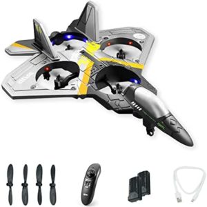 TIKHOSEN Rc Plane for Kids Drones for Age 8-12 Remote Control Foam Airplane for Kids Ages 8-12 Fighter Jet Toy Airplane with Function Gravity Sensing Stunt Roll Cool Light Foam Styrofoam Plane (SR)