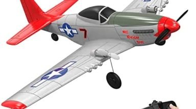 VOLANTEXRC RC Plane Ready to Fly for Beginners, 2.4Ghz 2CH RC Airplane P51 Mustang Toy Gift for Kids & Adults, with Gyro Stabilization System&2 Batteries (762-3)
