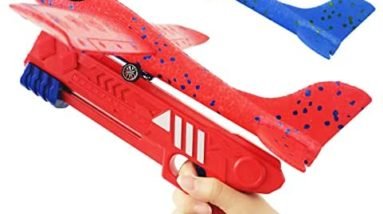 Aucess Boy Toys 2 Pack Airplane Launcher Toys, 2 Flight Modes Outdoor Throwing Foam Glider with Catapult Plane Gun Birthday Gift for 5+ Years Old Kids