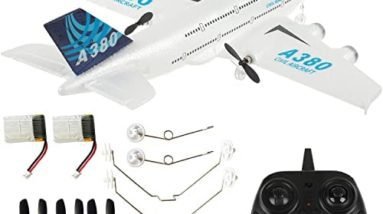 PLRB TOYS RC Plane Remote Control Airplane RC Plane,2.4Ghz DIY 2 Channels Radio Control Airplane Built in 6-Axis Gyro, A380 RC Aircraft EPP Foam Glider for Beginner (Two Batteries)