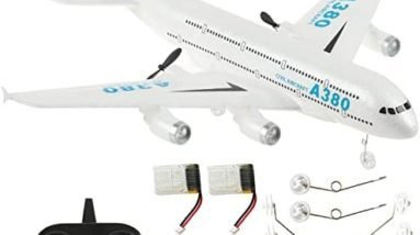 OTTCCTOY RC Plane Remote Control Airplane 2.4Ghz DIY 2 Channels Remote Control Airplane Built in 6-Axis Gyro, A380 RC Aircraft for Kids EPP Foam Glider for Beginner