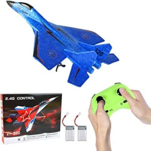 GEVINST Remote Control Plane, Foam RC Jet 2.4GHz 2 Channel Remote Control Airplane with LED Light, Easy to Fly RC Plane for Kids Beginners (Blue)