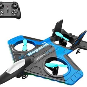 NEXTAKE Remote Control Fighter Jet, 2.4GHz RC 4-Engines Aircraft Stunt Drone for Beginners EPP Plane Vertical Takeoff & Land Fighter Jet RC Glider with Modular Battery and Colorful LED Lights (Blue)