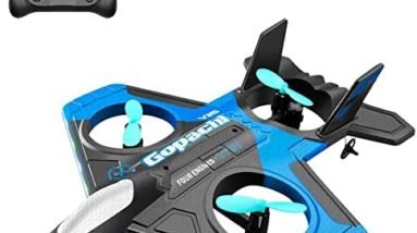 NEXTAKE Remote Control Fighter Jet, 2.4GHz RC 4-Engines Aircraft Stunt Drone for Beginners EPP Plane Vertical Takeoff & Land Fighter Jet RC Glider with Modular Battery and Colorful LED Lights (Blue)