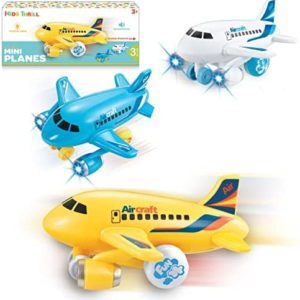 KIDSTHRILL Kids Airplane Toy for Boys & Girls. Set of Three Toy Airplanes with Flashing Lights, Music & Airplane Sound, Push and Go Toy Plane Gift Toys for Toddler Boys for Ages 2-12