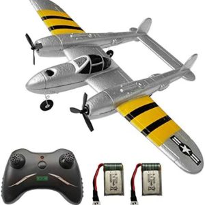 DAILIOT RC Plane 2 Channel Remote Control Airplane Ready to Fly RC Planes for Beginner, Advanced RC Foam Airplane for Kids Boys Beginner, Easy & Fun to Fly P38 Lightning Fighter with 2 Batteries