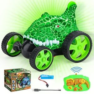 LELETAM Dinosaur Rc Cars Toys for Kids 3-5, Remote Control Stunt Car 360° Rolling with LED Light, Rechargeable Dino Toys RC Car Vehicles for Toddlers Boys Girls Age 4-7 Gifts (Tyrannosaurus Rex)