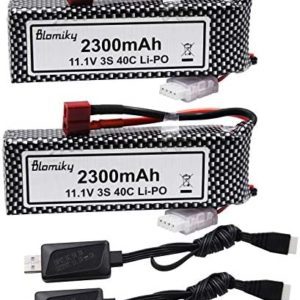 Blomiky 2 Pack 11.1V 3S 2200mAh 24.42Wh Li-Polymer Rechargeable Battery with Deans T Plug and Charger Cable for RC Truck Airplane Drone 11.1V 2200mAh T