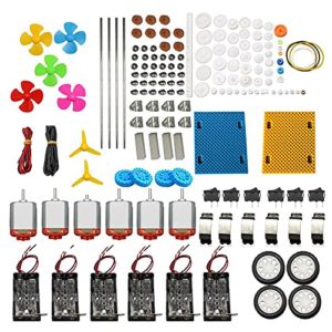 DC Motors Kit for Kids, 6 Set 159pcs Mini Electric Hobby Motor Strong Magnetic with Plastic Gears, Shaft Propeller, Plastic Wheels for DIY STEM Engineering Toy Science Project
