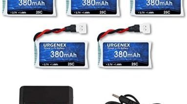 URGENEX 3.7V 380mAh LiPo Battery with Molex Plug Charger 25C 5PCS LiPo Battery for Controller of Drone Holy Stone HS170G HS170 HS170C HS230 GBlife Bounce Car TOZO Q2020 X4 H107C H107L H107D H107P H108
