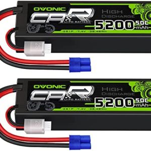 OVONIC Lipo Battery 5200mAh 50C 7.4V 2S RC Battery with EC3 Connector for RC Plane DJI Quadcopter RC Airplane RC Helicopter RC Car Truck Boat 2pcs