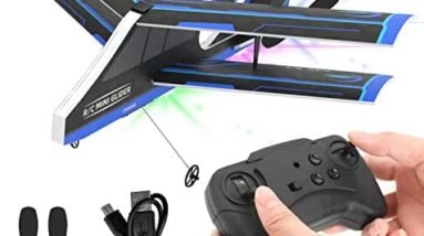 USHINING RC Planes for Kids, Remote Control Airplanes Indoor Outdoor 2.4GHz with Gyro DIY Easy to Fly RC Airplane with LED Light MPP RC Glider for Kids Beginners (Blue)