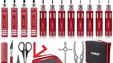 RC Car Tool Kit - Screwdriver Set (Flat, Phillips, Hex), Pliers, Wrench, Body Reamer, Stand, Repair Tools for Quadcopter Drone Helicopter Airplane, Accessories Compatible with Traxxas R C Cars – 25pcs