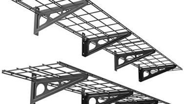 FLEXIMOUNTS 12-inch-by-72-inch 2 tier Wall Shelf Garage Storage Rack Wall Mounted Floating Shelves,1x6ft ,Black, 2-Pack