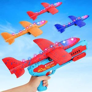 Aizoer 3 Pack Airplane Toy with Launcher,2 Flight Mode Catapult Plane Toy for Kids,12.6" Throwing Foam Glider Plane One-Click Ejection Outdoor Game Birthday Gift Toy for 6 7 8 9 Year Old Boys Girls