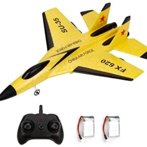 GoolRC FX620 RC Airplane, 2.4GHz Remote Control Airplane, 2 Channel RC Plane, SU-35 RC Glider EPP Aircraft Model with 3-Axis Gyro, Outdoor Flight Toys for Kids and Adults with 2 Battery (Yellow)