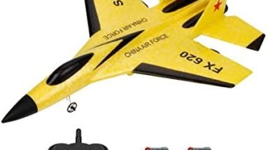 GoolRC FX620 RC Airplane, 2.4GHz Remote Control Airplane, 2 Channel RC Plane, SU-35 RC Glider EPP Aircraft Model with 3-Axis Gyro, Outdoor Flight Toys for Kids and Adults with 2 Battery (Yellow)