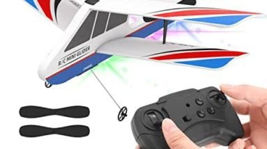 USHINING RC Planes for Kids, Remote Control Airplanes Indoor Outdoor 2.4GHz with Gyro DIY Easy to Fly RC Airplane with LED Light MPP RC Glider for Kids Beginners (White)