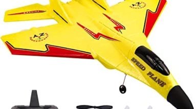 CANOPUS RC Plane, Remote Control Airplane for Kids and Adults, Radio Controlled Fighter Jet Aircraft with Automatic Balance System, Epp Foam, Yellow, Hobby and Great Gift for Birthdays and Christmas