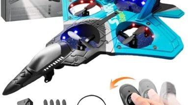 2023 V17 Jet Fighter Stunt RC Airplane -【New Version】RC Plane, 2.4GHz Remote Control Airplane, 360° Stunt Spin Remote & Light RC Airplane, Drop-Resistant Fighter Glider Airplane Hobby Toy (Blue)