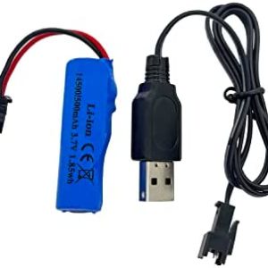 Threeking 3.7V 500mAh 14500 Rechargeable Li-ion Battery SM-2P Joint with USB Charger for Rc Remote Control Car Toys
